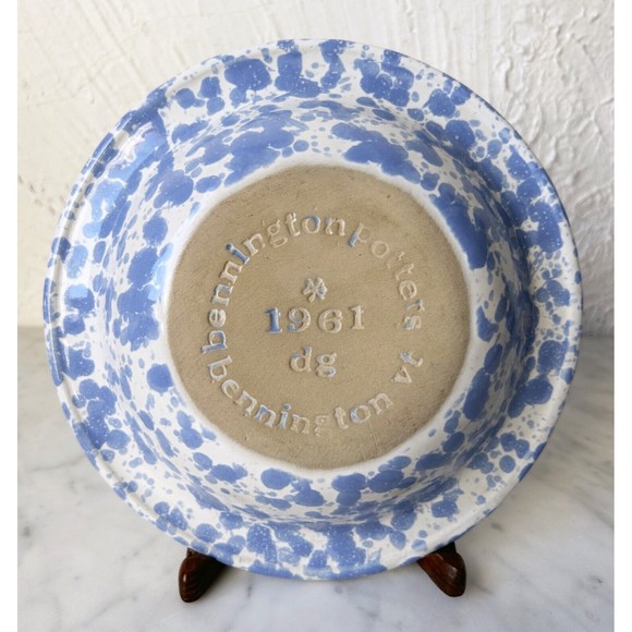 Bennington Potters Morning Glory Pottery Blue Agate Rimmed Soup Cereal Bowl 8.5" - Picture 2 of 6